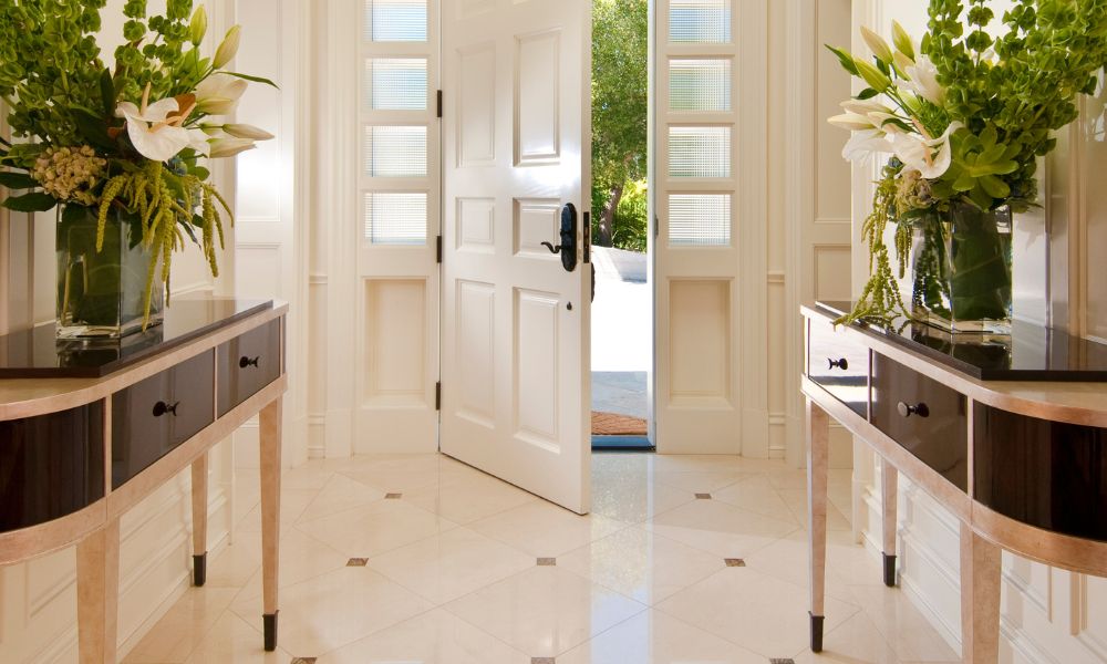 Tile flooring in an entryway
